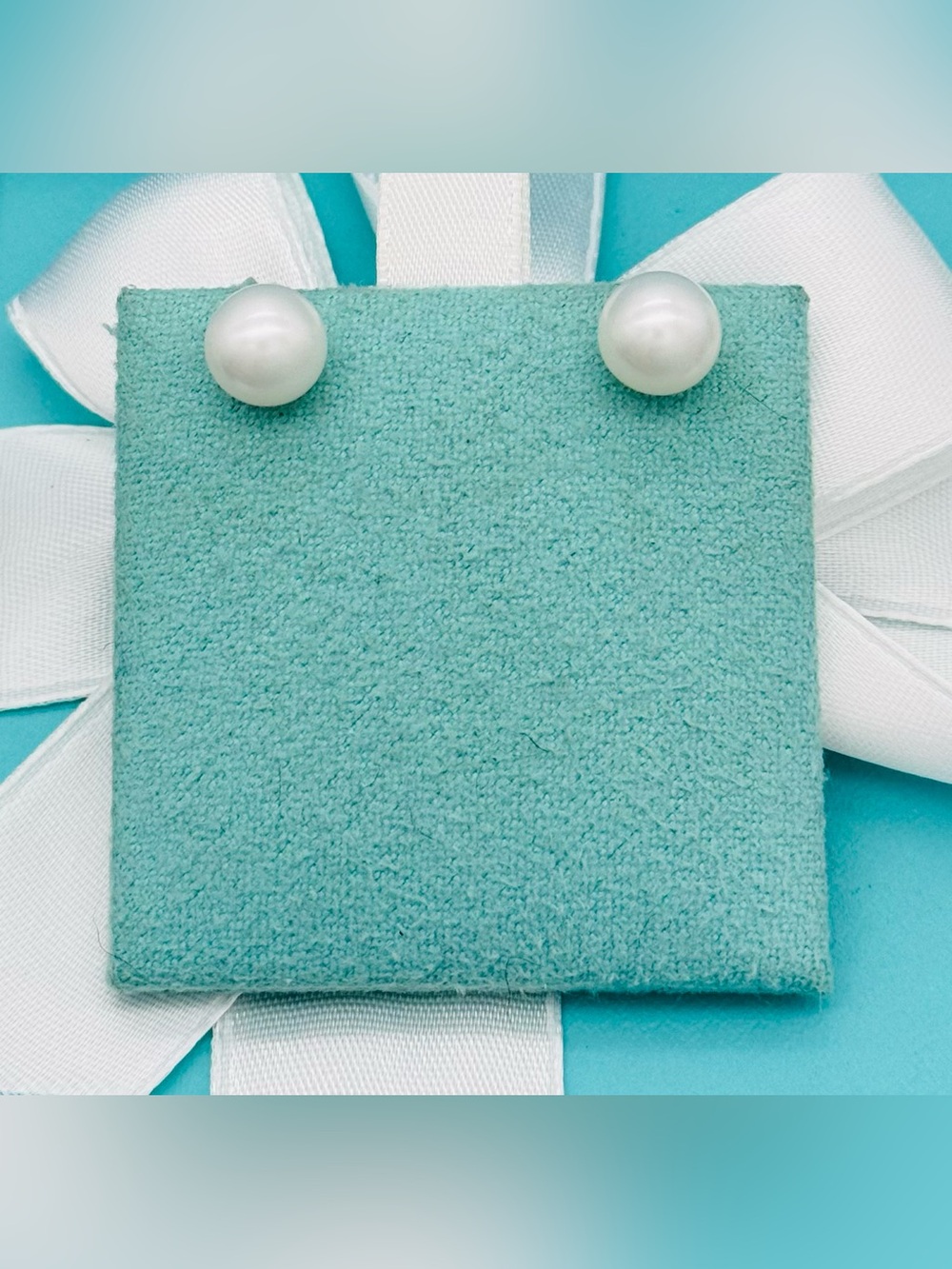 Tiffany & Co SS 8mm White Pearl Studs EUC